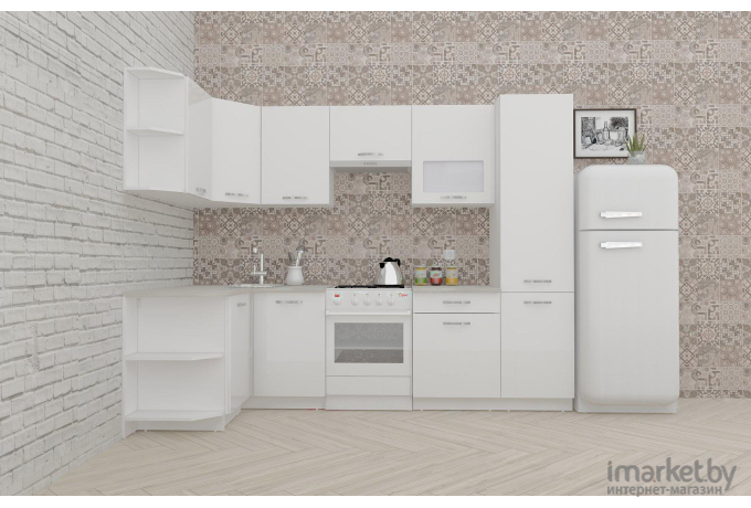 Кухонный гарнитур ВерсоМебель Готовая кухня ЭкоЛайт-6 1.3x2.8 правая белый/белый