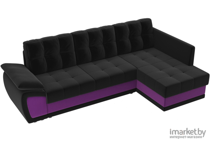 Угловой диван Лига Диванов Нэстор прайм 224 правый микровельвет черный/фиолетовый