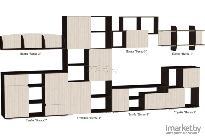 Стеллаж Мебель-класс Вегас-1 венге/дуб шамони