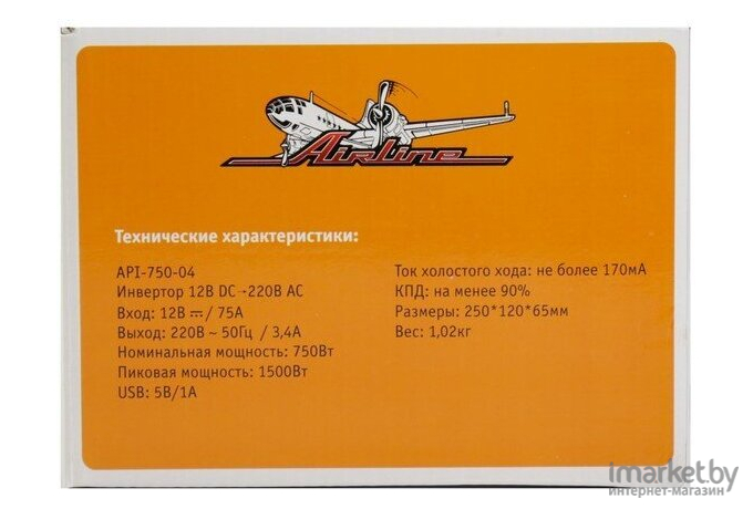 Автомобильный инвертор Airline API-750-04 Инвертор 12В-220В, 750 Вт API-750-04 Инвертор 12В-220В, 750 Вт (16764))