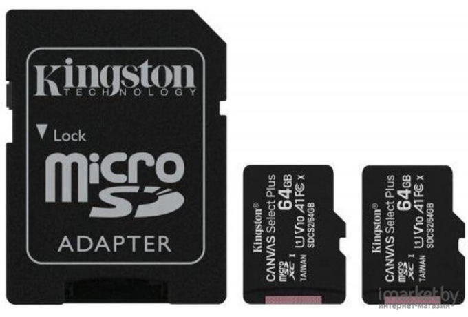 Карта памяти Kingston microSDHC 64GB microSDXC Class10 Class10 UHS-I Canvas Select up 100MB/s с адапт
