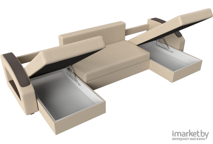 Диван Лига Диванов Канзас П-образный экокожа бежевый