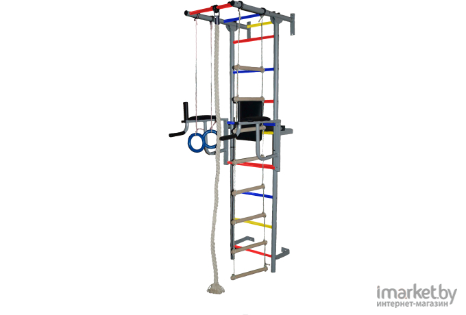Детский спортивный комплекс Крепыш Пристенный с брусьями ПВХ серый/разноцветный