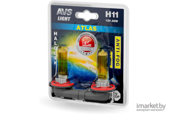 Лампа AVS Atlas Anti-Fog HB4/9006 12V 55W 2 штуки Yellow