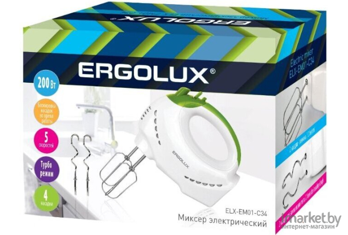 Миксер Ergolux ELX-EM01-C34 бело-салатовый