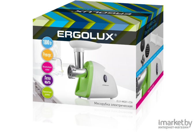 Мясорубка Ergolux ELX-MG01-C34 бело-салатовый