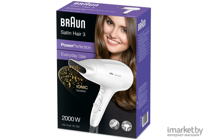 Фен Braun Satin Hair 3 PowerPerfection HD380 2000Вт белый (81502118)