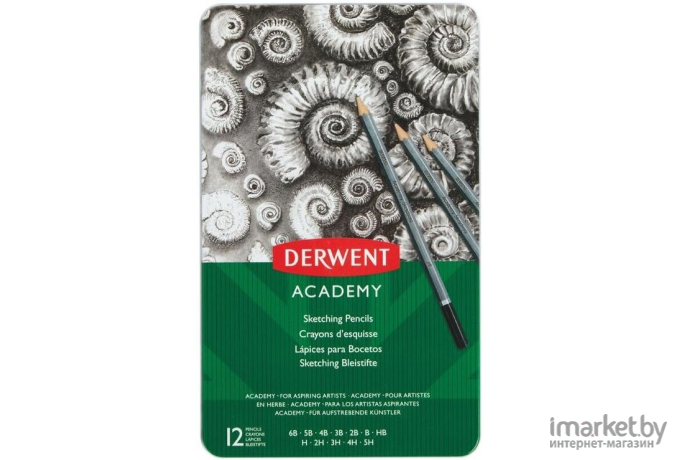 Канцтовар Derwent Academy Sketching металлический пенал 12 шт 6B-5H