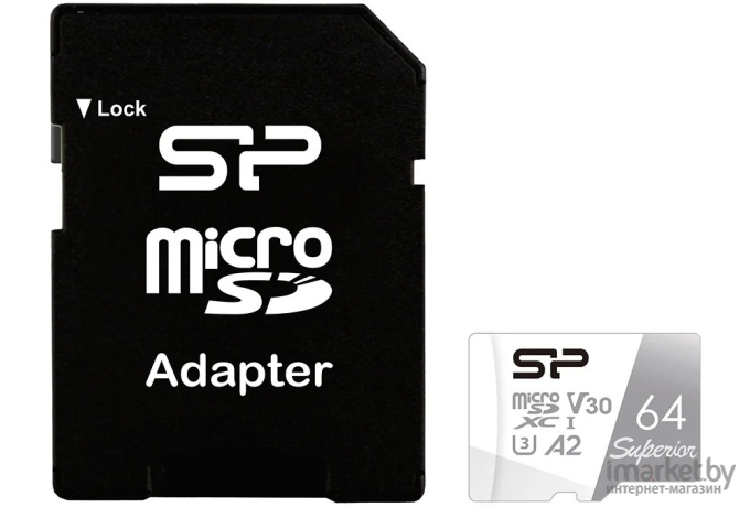 Карта памяти Silicon-Power microSD 64GB Superior Pro A2 microSDXC Class 10 UHS-I U3 Colorful  (SD адаптер)