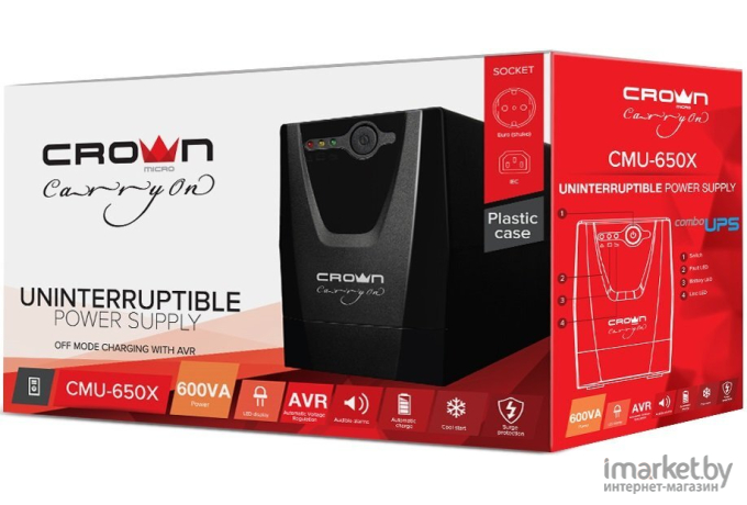 Источник бесперебойного питания CROWN UPS 500VA CMU-650X