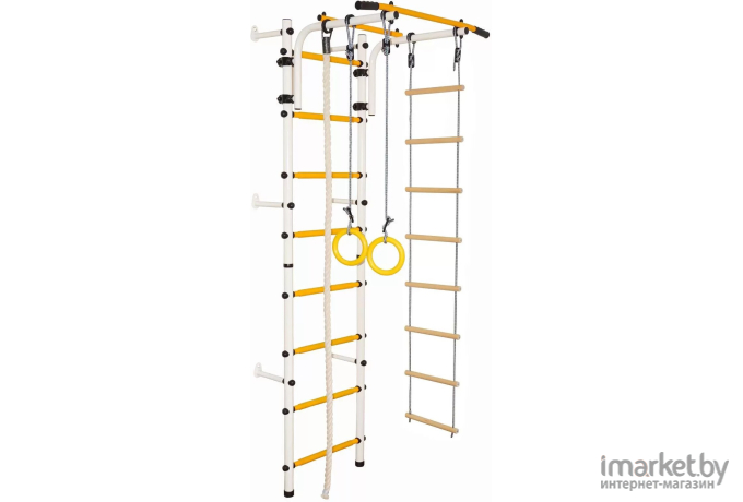 Шведская стенка Юный Атлет Пристенный N0001 белый/желтый