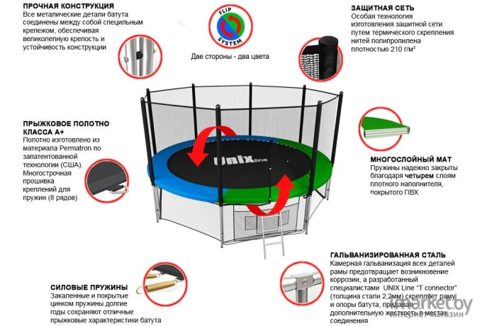 Батут Unix line outside 14 ft-427 см Classic с защитной сеткой и лестницей