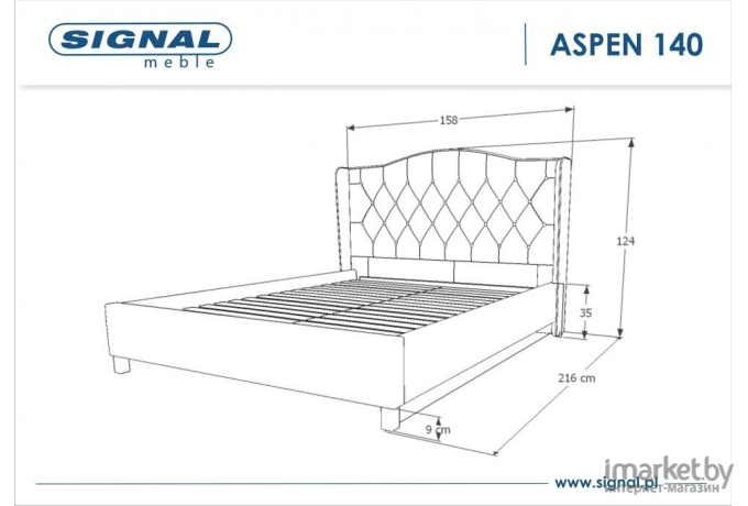 Кровать Signal ASPEN VELVET BLUVEL 14 140x200 серый/дуб