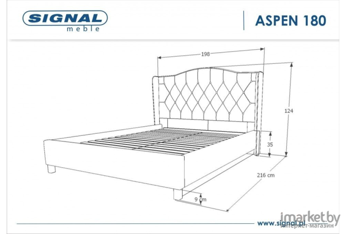 Кровать Signal ASPEN VELVET BLUVEL 14 180x200 серый/дуб