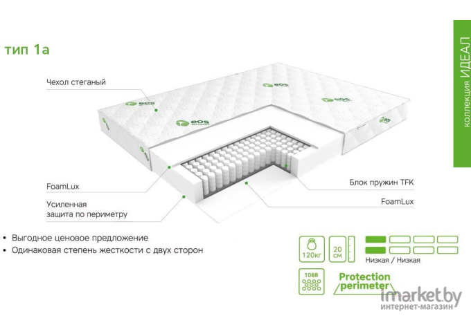 Матрас EOS Идеал 1а 150x200 премиум Aloe Vera