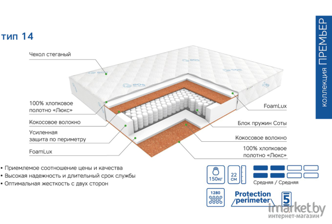 Матрас EOS Премьер 14 100x190 жаккард