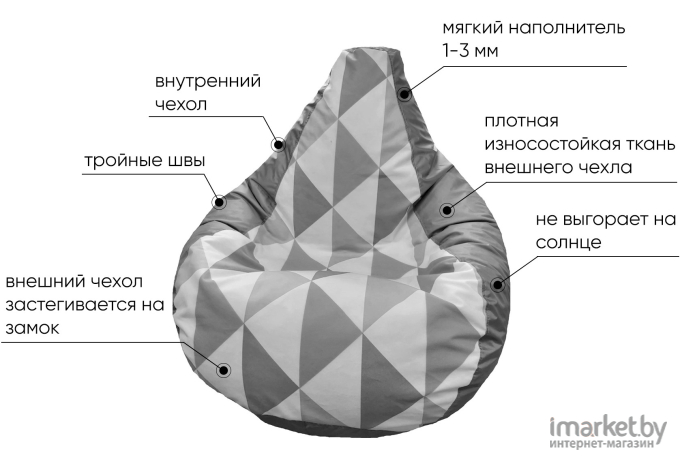 Бескаркасное кресло Loftyhome Груша XXL оксфорд/велюр зеленый