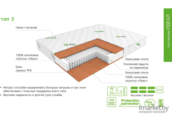 Матрас EOS Идеал 3 200x186 жаккард