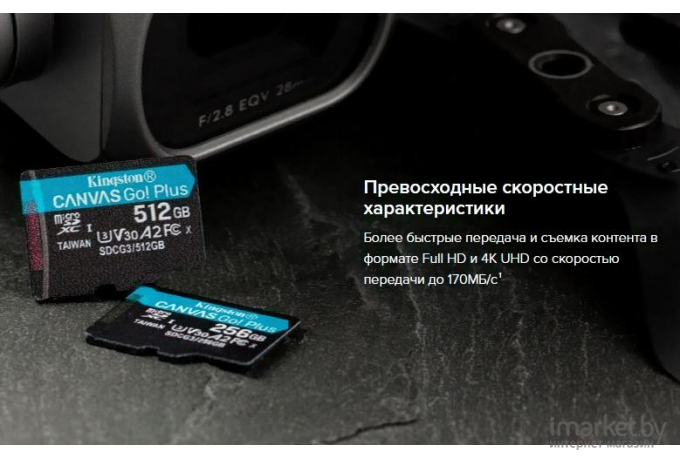 Карта памяти Kingston SecureDigital Micro 64Gb SDXC Canvas Go Plus 170R Class 10 UHS-I U3 V30 A2 + переходник [SDCG3/64GB]