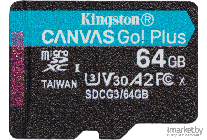 Карта памяти Kingston SecureDigital Micro 64Gb SDXC Canvas Go Plus 170R Class 10 UHS-I U3 V30 A2 + переходник [SDCG3/64GB]