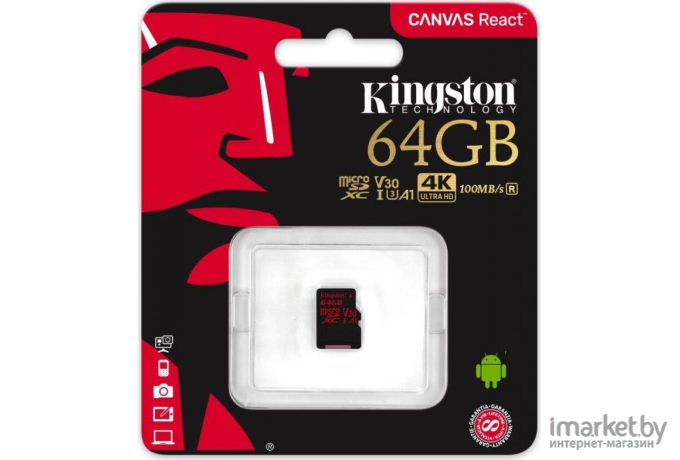 Карта памяти Kingston SecureDigital Micro 64Gb SDXC Canvas Go Plus 170R Class 10 UHS-I U3 V30 A2 + переходник [SDCG3/64GB]