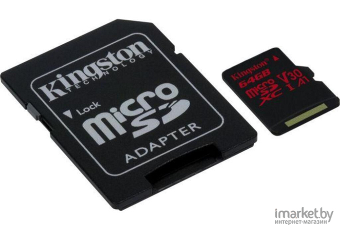 Карта памяти Kingston SecureDigital Micro 64Gb SDXC Canvas Go Plus 170R Class 10 UHS-I U3 V30 A2 + переходник [SDCG3/64GB]