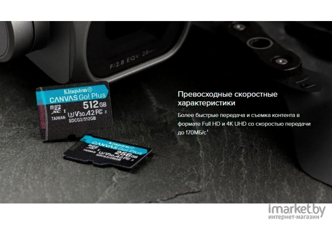 Карта памяти Kingston SecureDigital Micro 256Gb SDXC Canvas Go Plus 170R Class 10 UHS-I U3 V30 A2 + переходник [SDCG3/256GB]