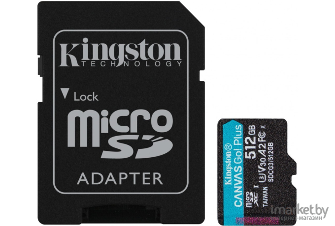 Карта памяти Kingston SecureDigital Micro 512Gb SDXC Canvas Go Plus 170R Class 10 UHS-I U3 V30 A2 + переходник [SDCG3/512GB]