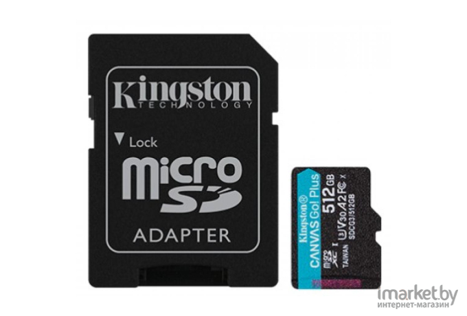 Карта памяти Kingston SecureDigital Micro 512Gb SDXC Canvas Go Plus 170R Class 10 UHS-I U3 V30 A2 + переходник [SDCG3/512GB]