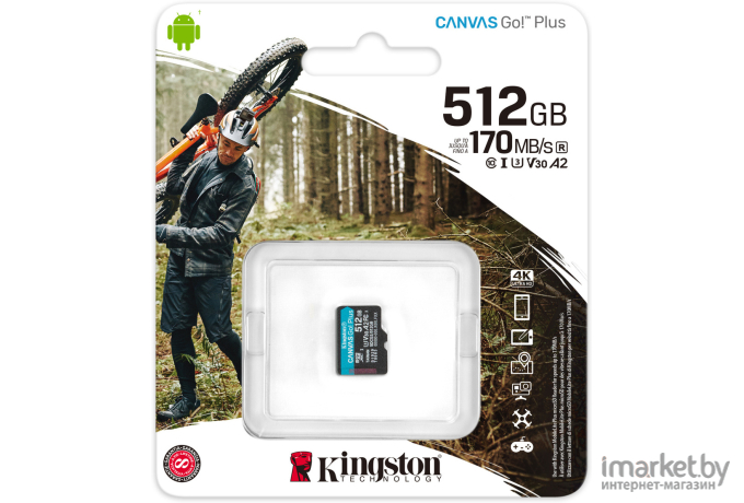 Карта памяти Kingston SecureDigital Micro 512Gb SDXC Canvas Go Plus 170R Class 10 UHS-I U3 V30 A2 + переходник [SDCG3/512GB]