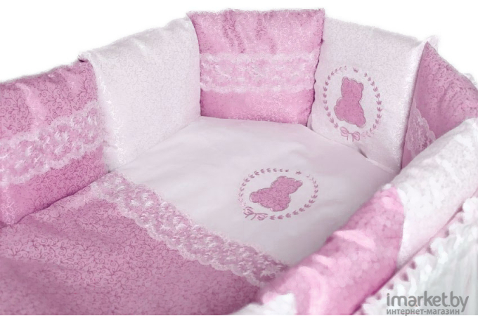 Комплект в кроватку Lappetti для овальной 6 предметов SWEET TEDDY розовый [6052/2]