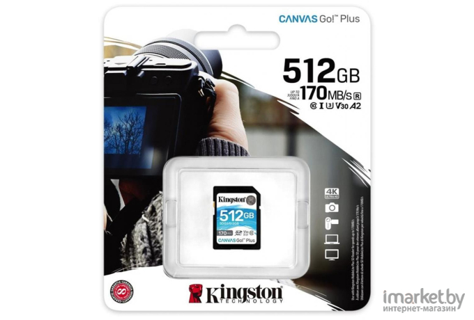 Карта памяти Kingston SD 512GB SDXC Class 10 UHS-I U3 V30 Canvas Go Plus 170MB/s [SDG3/512GB]