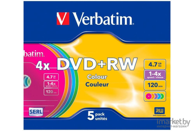 Оптический диск Verbatim DVD+RW 4.7 Gb 4x Slim Case 5 [43297]