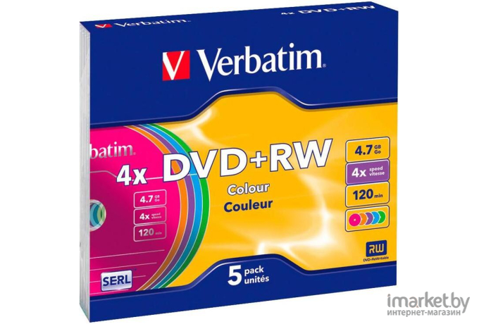 Оптический диск Verbatim DVD+RW 4.7 Gb 4x Slim Case 5 [43297]