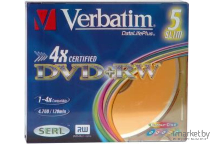 Оптический диск Verbatim DVD+RW 4.7 Gb 4x Slim Case 5 [43297]