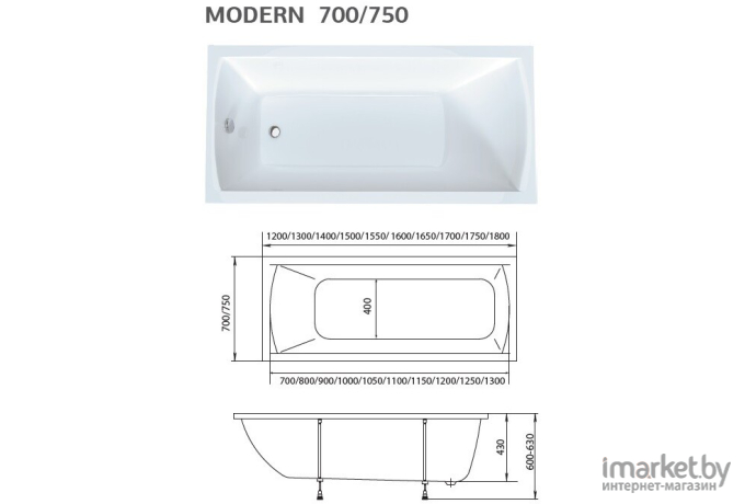 Ванна 1Марка Modern 180x75