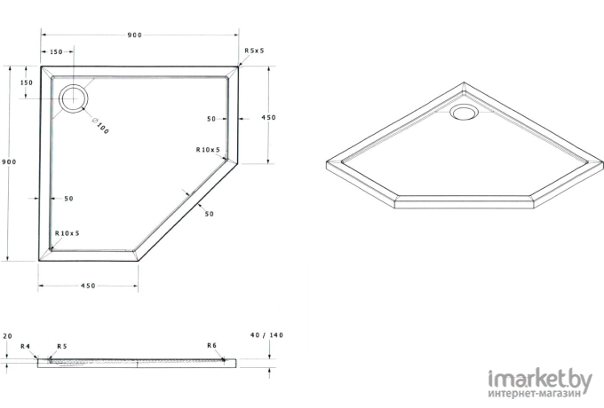 Душевой поддон Iregio LDBR2691/Н14 90x90x14