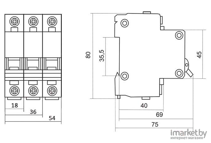 Выключатель нагрузки ETP  BA 47-63 1P 63A (B)