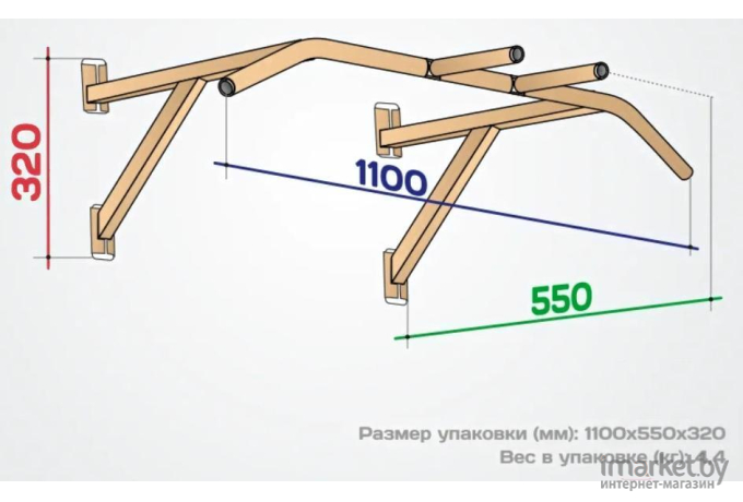 Турник навесной Spektr Sport Фронт белый