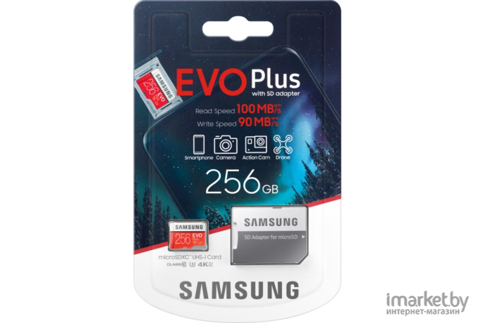 Карта памяти Samsung MicroSD EVO plus 256 ГБ [MB-MC256HA/RU]