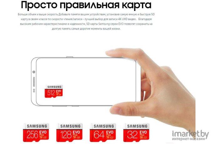 Карта памяти Samsung MicroSD EVO plus 256 ГБ [MB-MC256HA/RU]