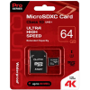 Карта памяти QUMO microSDXC 64GB Pro series microSDXC Class 10 UHS-I, U3 + SD адаптер [QM64GMICSDXC10U3]