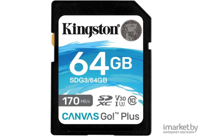 Карта памяти Kingston 64Gb Canvas Go Plus SDXC UHS-I U3 V30 [SDG3/64GB]