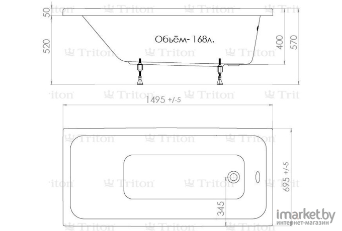 Ванна Triton Ультра 150x70 с каркасом