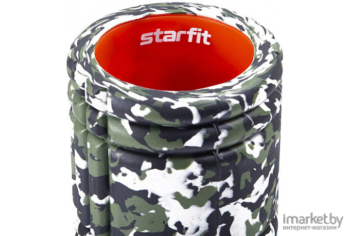 Валик массажный Starfit FA-508, 33x14 cм зеленый камуфляж/оранжевый