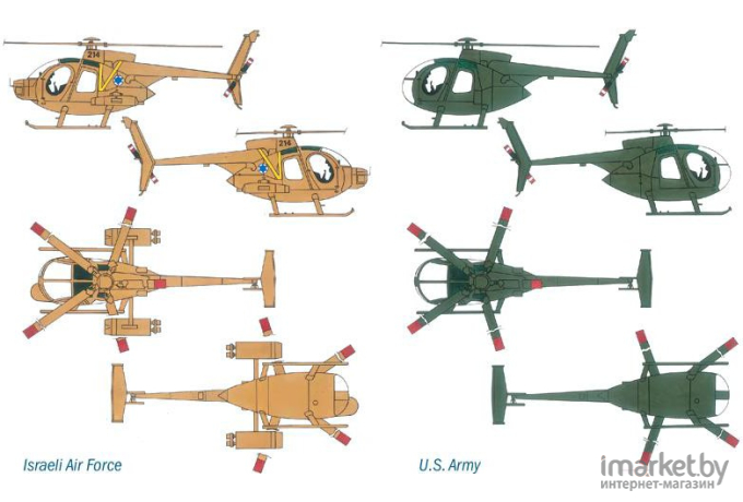 Сборная модель Italeri Легкий многоцелевой вертолет AH-6 Night Fox [017]