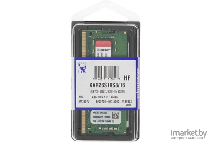 Оперативная память Kingston SO-DIMM DDR 4 DIMM 16Gb [KVR26S19S8/16]