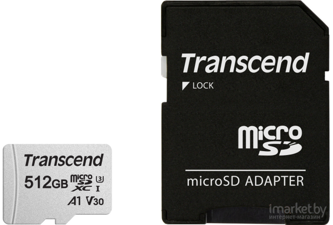 Карта памяти Transcend microSDXC 512Gb Class10  + adapter [TS512GUSD300S-A]