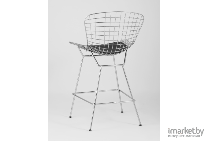 Барный стул Stool Group с низкой спинкой Bertoia хромированный/с черной подушкой [BTY-24L-P6 CH/BL]