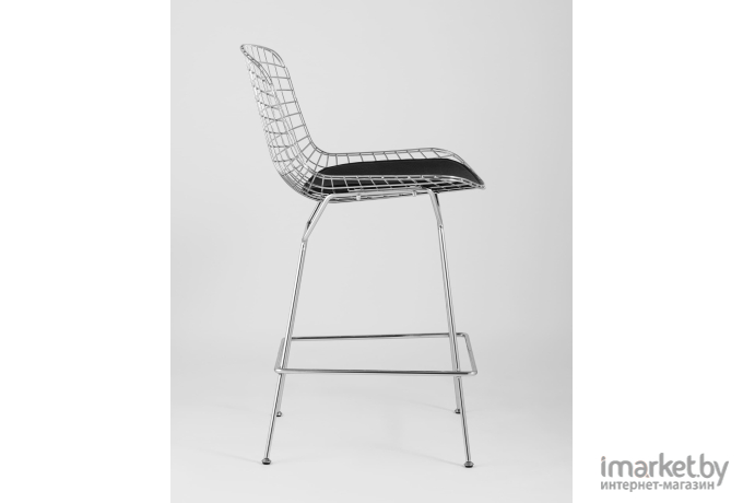 Барный стул Stool Group с низкой спинкой Bertoia хромированный/с черной подушкой [BTY-24L-P6 CH/BL]